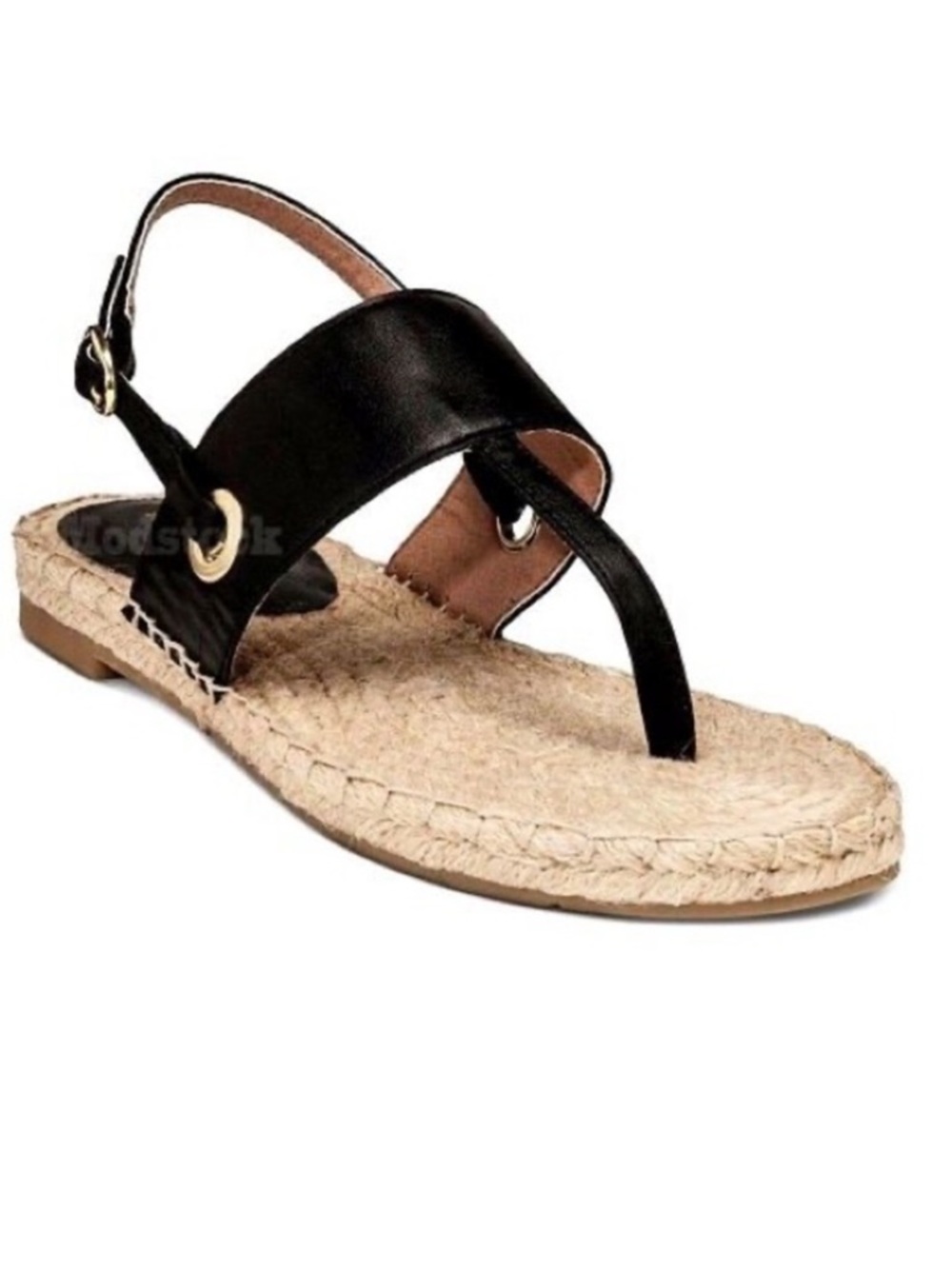 Merona Black T-Strap Espadrille Sandals Thong Flat Casual Size 7.5